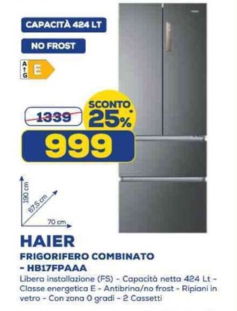 Euronics HAIER FRIGORIFERO COMBINATO - HB17FPAAA offerta