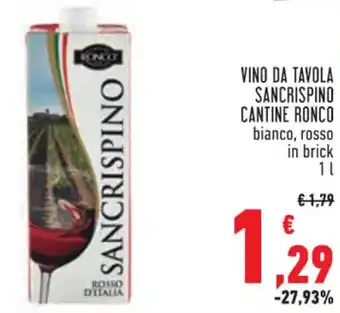Conad VINO DA TAVOLA SANCRISPINO CANTINE RONCO bianco, rosso in brick 1 l offerta