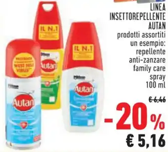 Conad LINEA INSETTOREPELLENTE AUTAN repellente anti-zanzare family care spray 100 ml offerta