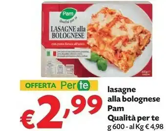 Pam Pam Qualita Per Te Lasagne Alla Bolognese offerta