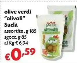 Pam Saclà Saclà - Olivoli Verdi Snocciolate 185 g(ml) offerta