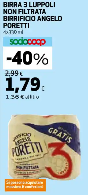 Coop Poretti Birrificio Angelo Birra 3 Luppoli Non Filtrata 4x330ml offerta