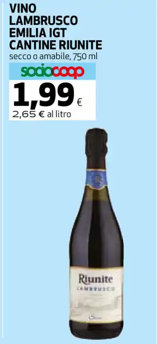 Coop Reunite Lambrusco Emilia IGT Cantine Vino 750ml offerta