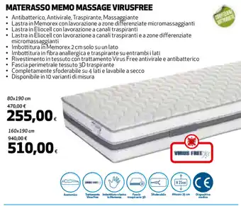 Materasso Memo Massage Virusfree 80x190cm