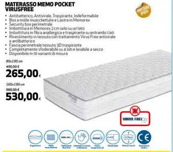 Coop Materasso Memo Pocket Virusfree 80x190cm offerta