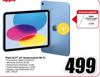 MediaWorld iPad 10.9" 10° Generazione Wi-Fi offerta