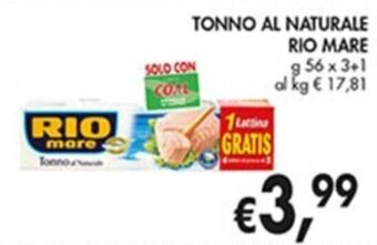 Coal TONNO AL NATURALE RIO MARE g 56 x 3+1 offerta
