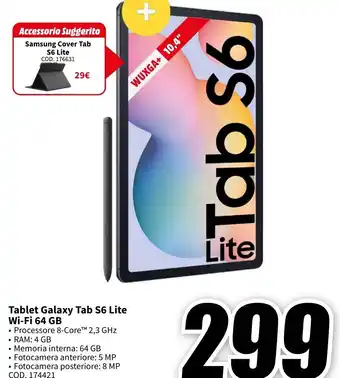 MediaWorld SAMSUNG Tablet Galaxy Tab S6 Lite Wi-Fi 64 GB offerta