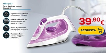 Euronics Braun texstyle 3 ferro da stiro a vapore si3030pu offerta