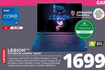 Comet Lenovo legion 5 pro notebook gaming 16iah7 offerta