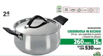 BARAZZONI CASSERUOLA IN ACCIAIO 24 cm - con coperchio in acciaio e manici in silicone