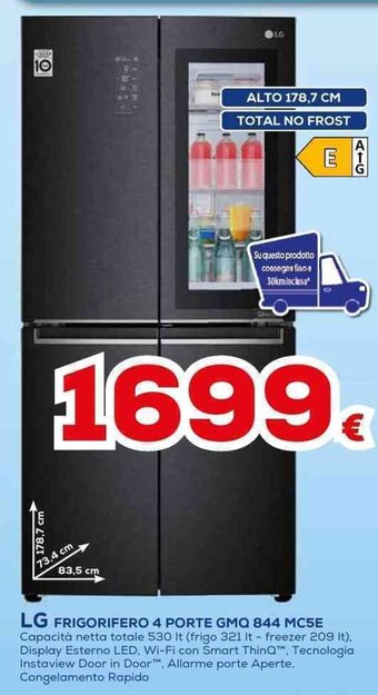 Euronics LG FRIGORIFERO 4 PORTE GMQ 844 MC5E offerta