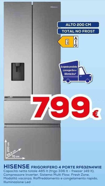 Euronics HISENSE FRIGORIFERO 4 PORTE RF632N4WIE offerta