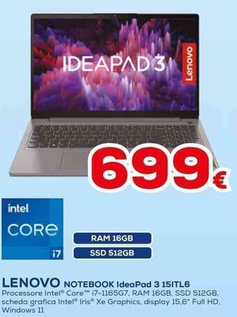 Euronics LENOVO NOTEBOOK IdeaPad 3 15ITL6 offerta