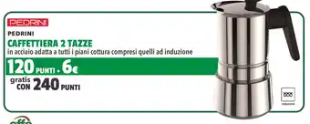 PEDRINI CAFFETTIERA 2 TAZZE in acciaio adatta a tutti i piani cottura compresi quelli ad induzione