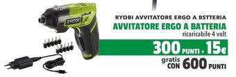 Supermercati EffePiù RYOBI AVVITATORE ERGO A BSTTERIA AVVITATORE ERGO A BATTERIA ricaricabile 4 volt offerta