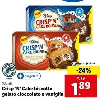 Lidl Gelatelli crisp n cake biscotto gelato cioccolato e vaniglia offerta
