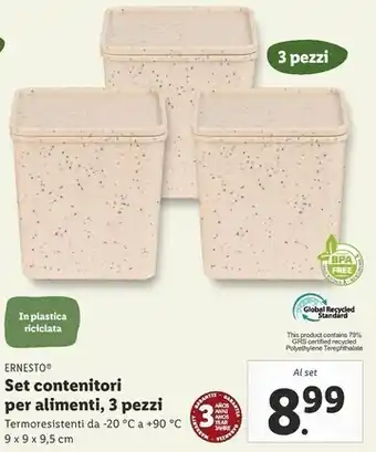Lidl Ernesto set contenitori per alimenti, 3 pezzi offerta