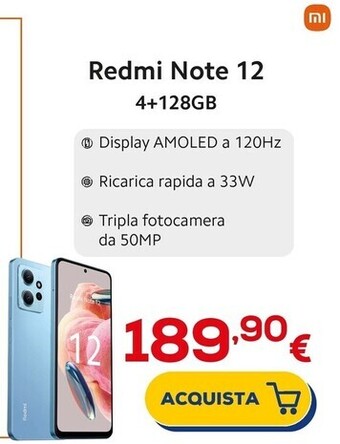 Euronics Xiaomi redmi note 12 4+128gb offerta