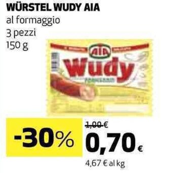 Coop WÜRSTEL WUDY AIA al formaggio 3 pezzi 150 g offerta