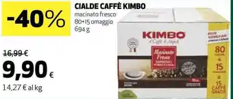 Coop CIALDE CAFFÈ KIMBO macinato fresco 80+15 omaggio 694 g offerta