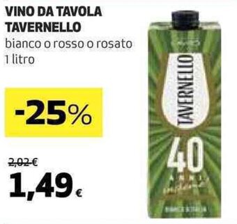 Coop VINO DA TAVOLA TAVERNELLO bianco o rosso o rosato 1 litro offerta