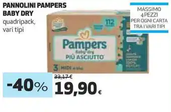 Coop PANNOLINI PAMPERS BABY DRY quadripack, vari tipi offerta