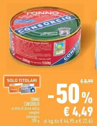 Conad Superstore TONNO CONSORCIO in olio di oliva extra vergine biologico 200 g offerta