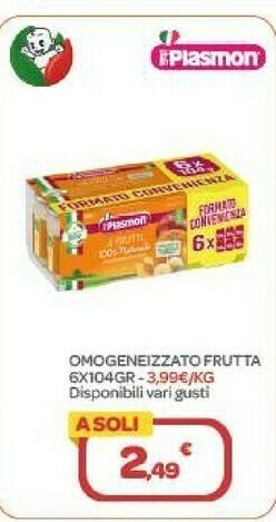 Bimbo Store Plasmon Omogeneizzato Frutta 6x104gr offerta