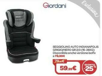 Bimbo Store Giordani Seggiolino Auto Indianapolis Grigio/ Nero Gr 2/3 offerta