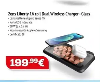 Euronics Zens Liberty 16 coil Dual Wireless Charger - Glass offerta