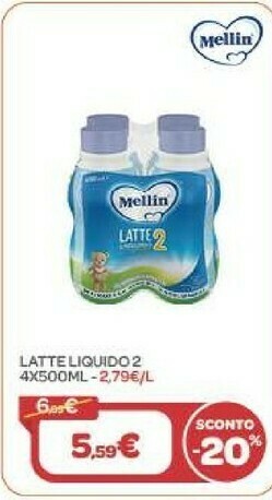 Bimbo Store Mellin Latte Liquido 2 4x500ml offerta