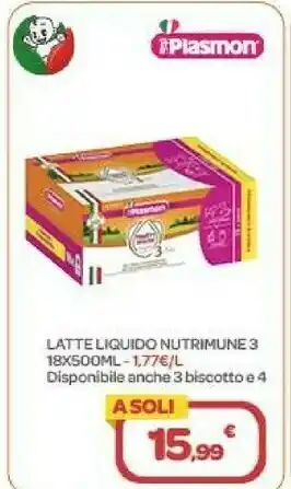 Bimbo Store Plasmon Latte Liquido Nutrimune 3 18x500ml offerta