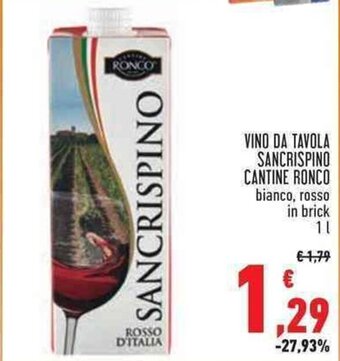 Conad Superstore VINO DA TAVOLA SANCRISPINO CANTINE RONCO bianco, rosso in brick 1 L offerta