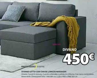 JYSK Divano Letto Con Chaise Lounge Mariager offerta