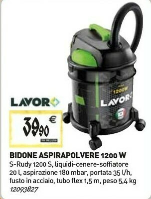 BIDONE ASPIRATUTTO LAVOR 1200 W RUDY 1200 S offerta di Bricoman