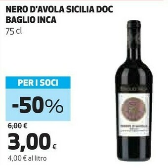 Coop Baglio Inca Nero D'Avola Sicilia DOC offerta