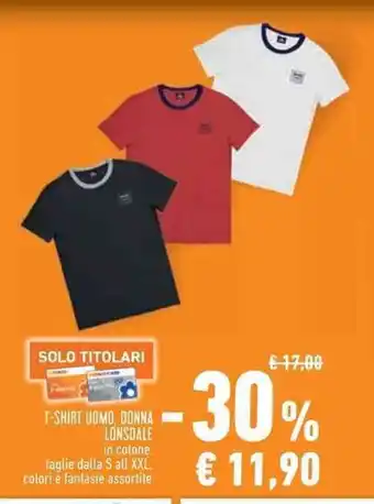 Conad Superstore T-SHIRT UOMO, DONNA LONSDALE in cotone taglie dalla S all XXL, colori e fantasie assortite offerta