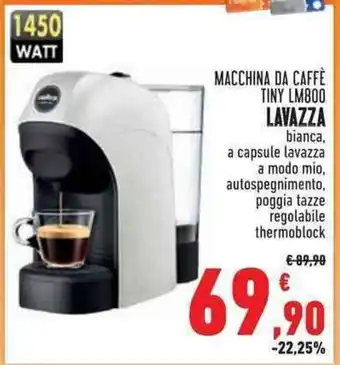 Conad Superstore MACCHINA DA CAFFÈ TINY LM800 LAVAZZA bianca,a capsule lavazza a modo mio,autospegnimento. poggia tazze regolabile thermoblock offerta