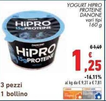 Conad Superstore YOGURT HIPRO PROTEINE DANONE vari tipi 160 g offerta