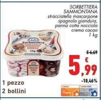 Conad Superstore SORBETTIERA SAMMONTANA stracciatella mascarpone spagnola gianduia, panna cotta nocciola crema cacao 1 kg offerta
