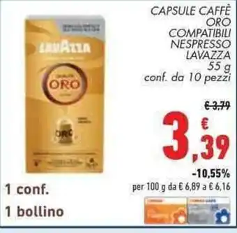 Conad Superstore CAPSULE CAFFÈ ORO COMPATIBILI NESPRESSO LAVAZZA 55g conf. da 10 pezzi offerta