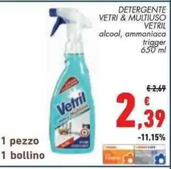 Conad Superstore DETERGENTE VETRI & MULTIUSO VETRIL alcool, ammoniaca trigger 650 ml offerta