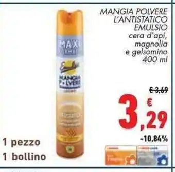 Conad Superstore MANGIA POLVERE LINEA L'ANTISTATICO EMULSIO cera d'api, magnolia e gelsomino 400 ml offerta