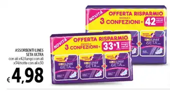 Spazio Conad ASSORBENTI LINES SETA ULTRA con ali x42/lungo con ali x34/notte con ali x30 offerta