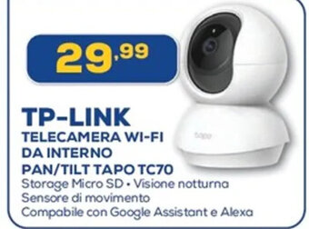 Euronics TP-LINK TELECAMERA WI-FI DA INTERNO PAN/TILT TAPO TC70 offerta