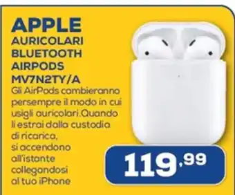 APPLE AURICOLARI BLUETOOTH AIRPODS MV7N2TY/A