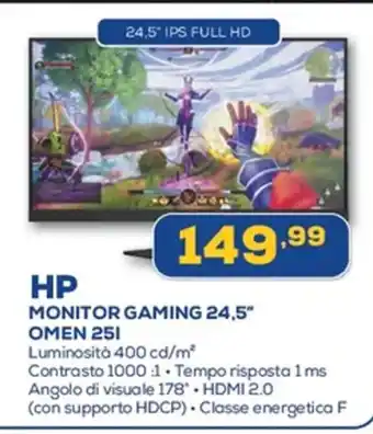 Euronics HP MONITOR GAMING 24,5" OMEN 251 offerta
