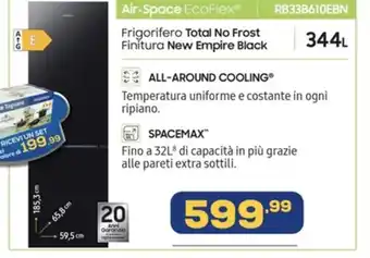 Euronics Air-Space EcoFlex® RB33B610EBN Frigorifero Total No Frost Finitura New Empire Black 344L offerta