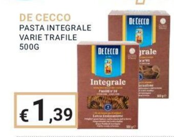Eté DE CECCO PASTA INTEGRALE VARIE TRAFILE 500G offerta